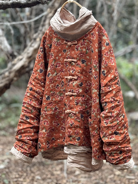 Camisa de lino con cuello redondo y flores vintage de primavera para mujer