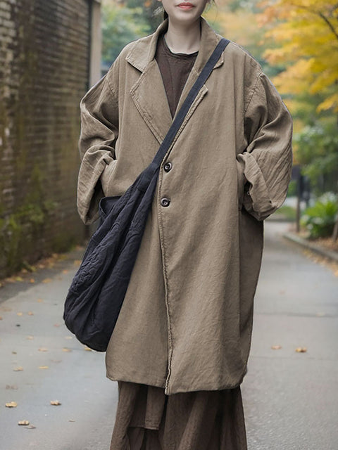 Abrigo de lino y algodón con cuello vuelto retro de invierno para mujer