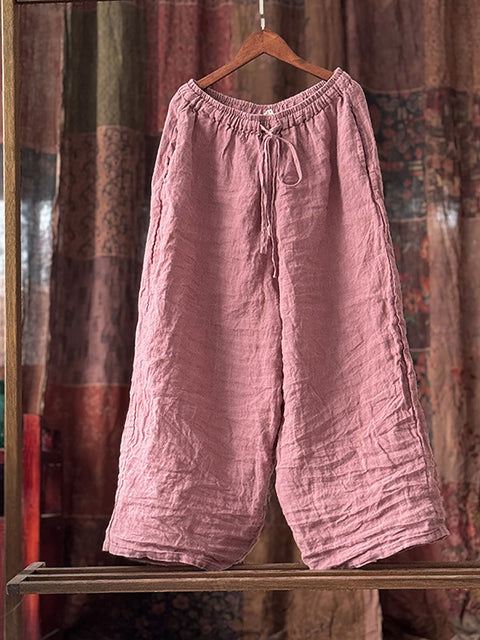 Pantalones anchos de lino estilo retro de primavera para mujer