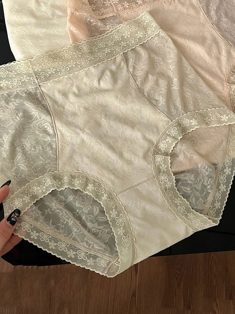 2 piezas de ropa interior de cintura alta con encaje fino de verano para mujer