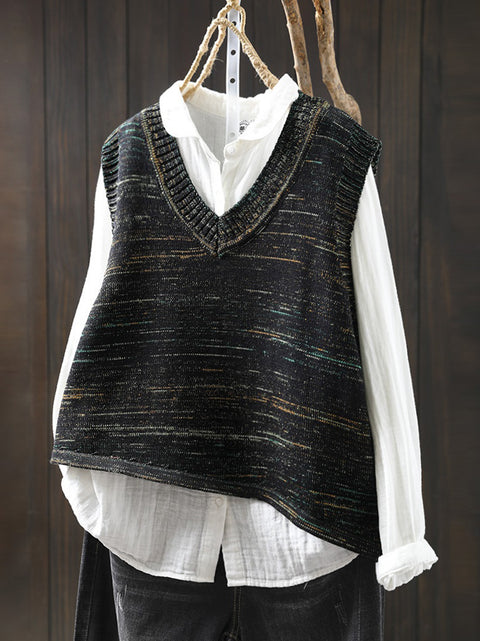 Women Spring Ethnic V-Neck Knit Vest