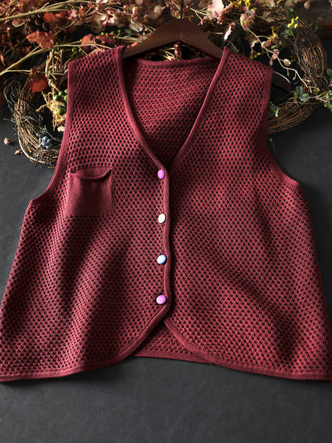 Women Spring Casual V-Neck Button Knit Vest