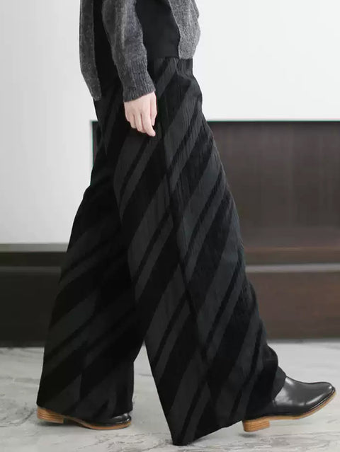 Women Spring Casual Stripe Wide-leg Pants