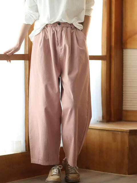 Women Spring Casual Pure Color Cotton Straight Pants