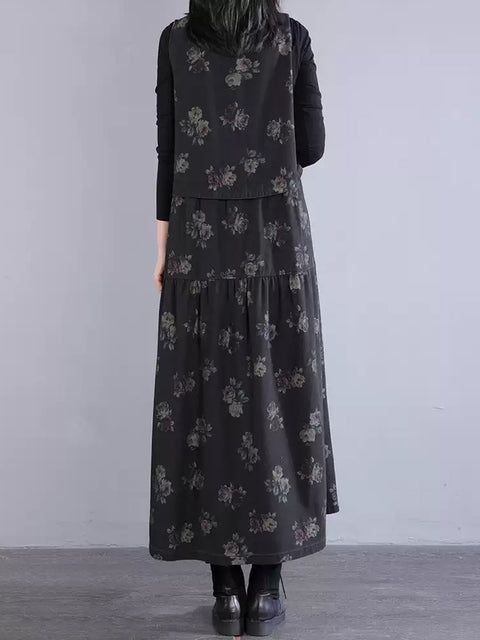 Vestido tipo chaleco de algodón 100 % con estampado floral vintage para mujer, primavera