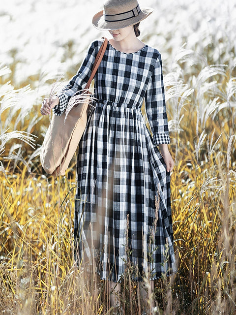 Vestido vintage de primavera con tirantes en la cintura y diseño de celosía para mujer