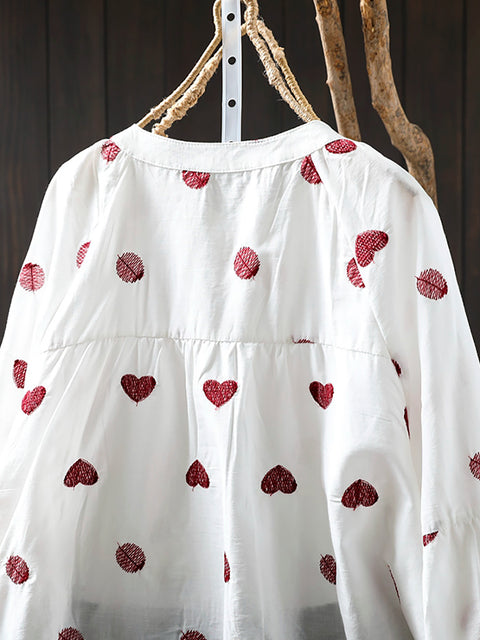 Camisa de mujer 100 % algodón con bordado de lunares y corazones Artsy