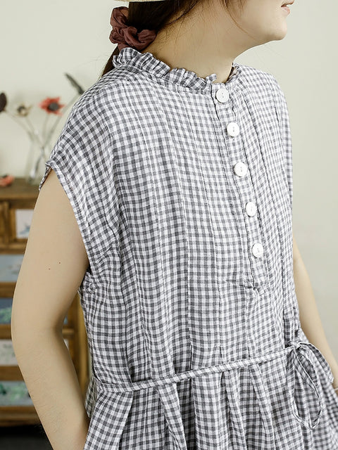 Vestido vintage de verano con tirantes en la cintura y diseño artístico para mujer