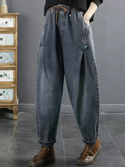 Women Casual Pure Color Denim Harem Pants