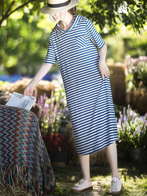 Vestido holgado informal de verano con capucha y rayas para mujer