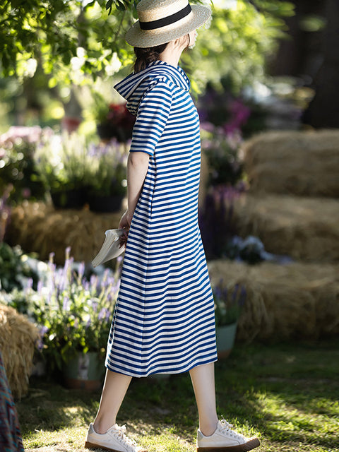 Vestido holgado informal de verano con capucha y rayas para mujer