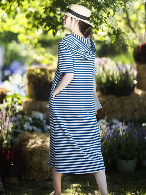 Vestido holgado informal de verano con capucha y rayas para mujer