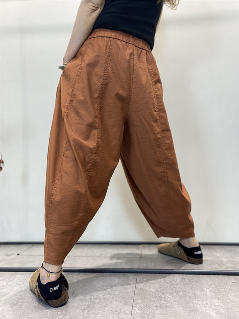 Women Vinage Summer Thin Pure Color Loose Harem Pants