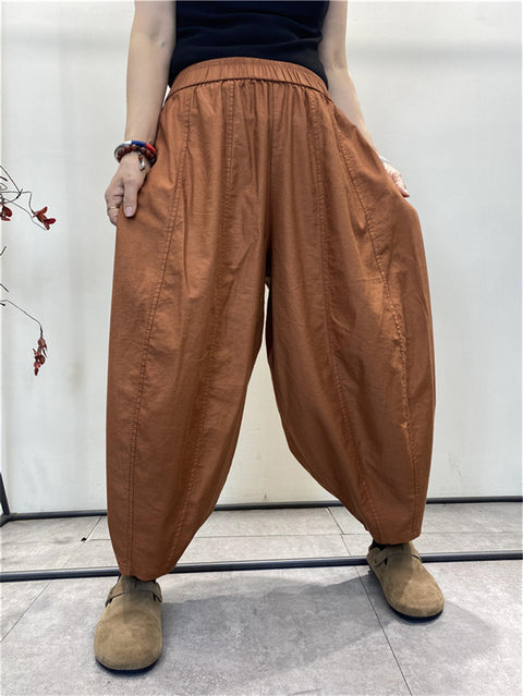 Women Vinage Summer Thin Pure Color Loose Harem Pants