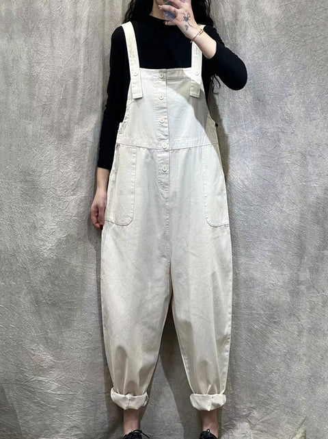 Women Spring Casual Pure Color Loose Jumpsuits