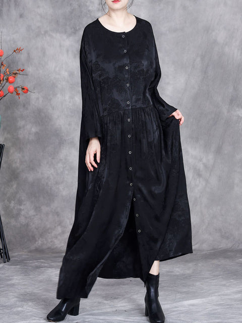 Women Fashion Jacquard O-Neck Loose Maxi Dress