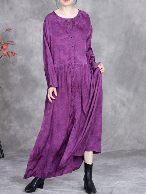 Women Fashion Jacquard O-Neck Loose Maxi Dress