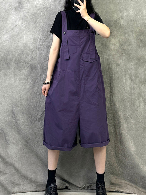 Women Summer Casual Pure Color Short Jumpsuits