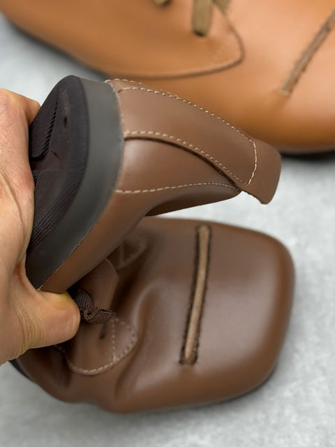 Zapatos de tacón bajo con costuras de cuero suave de verano para mujer