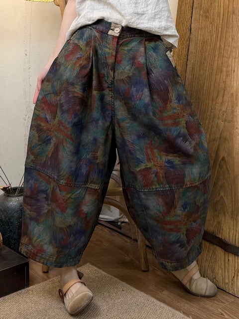 Women Spring Retro Multicolor Harem Pants