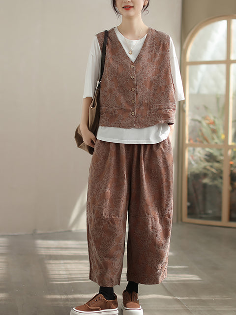 Women Spring Vintage Flower Jacquard Loose Suits