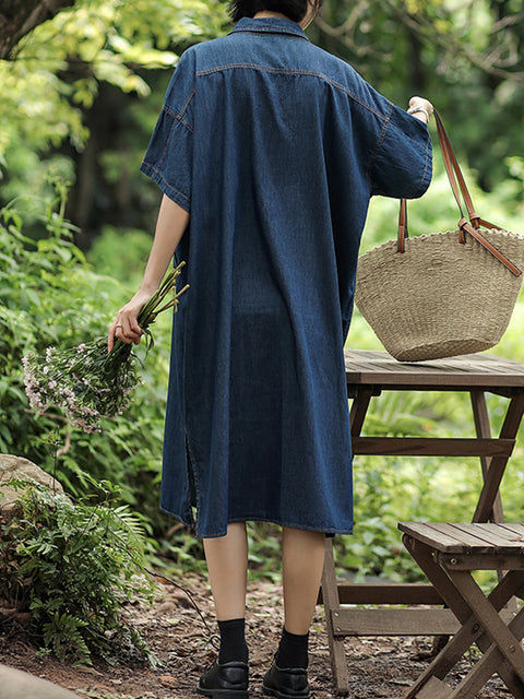 Vestido informal de color puro con cuello vuelto para mujer, primavera