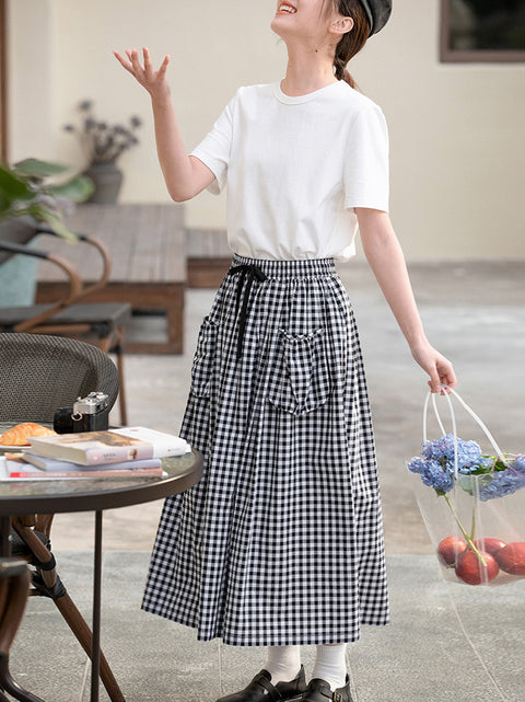 Falda de verano para mujer, estilo A, 100 % algodón, con cuadros artísticos