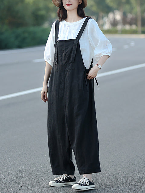 Women Summer Casual Pure Color Loose Jumpsuits