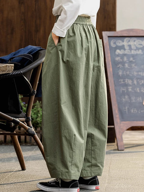 Women Spring Casual Pure Color 100%Cotton Harem Pants