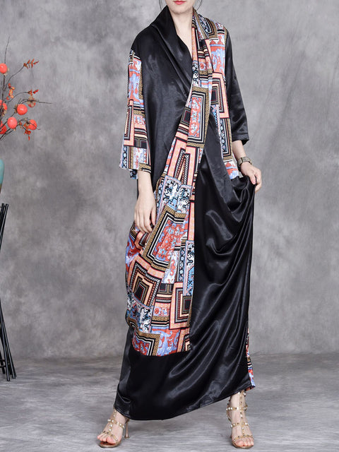 Women Summer Retro Spliced V-Neck Maxi Dress