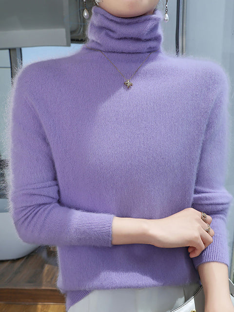 Women Autumn Turtleneck Soft Warm Knit Sweater