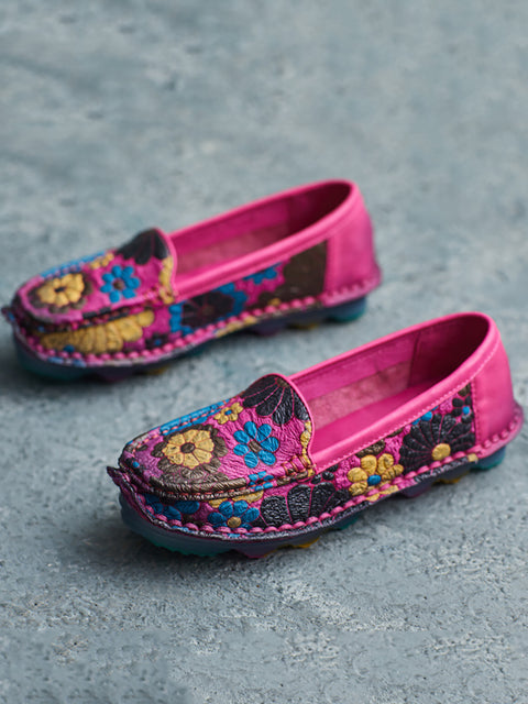 Women Summer Flower Leather Soft Flat Shoes