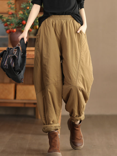 Pantalones Harem acolchados empalmados sólidos vintage de talla grande para mujer