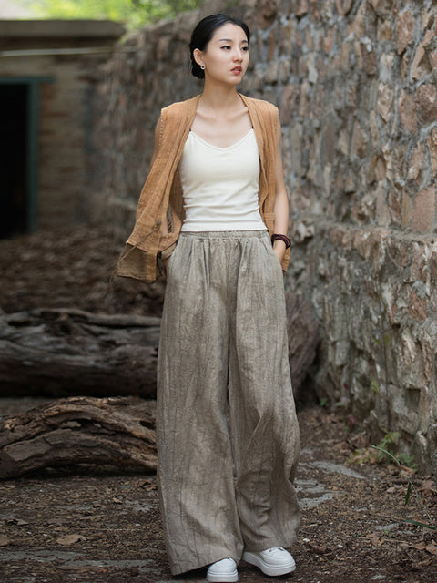 Pantalones de pierna ancha con forro polar y teñido anudado vintage de invierno para mujer