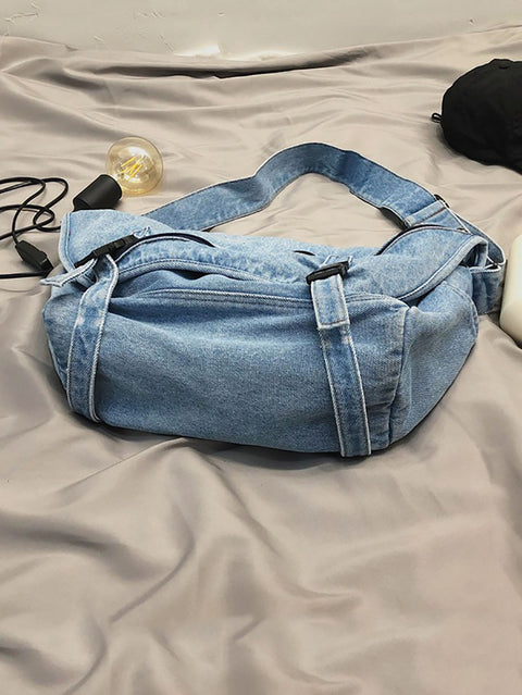 Bolso bandolera de mezclilla vintage de gran capacidad para mujer