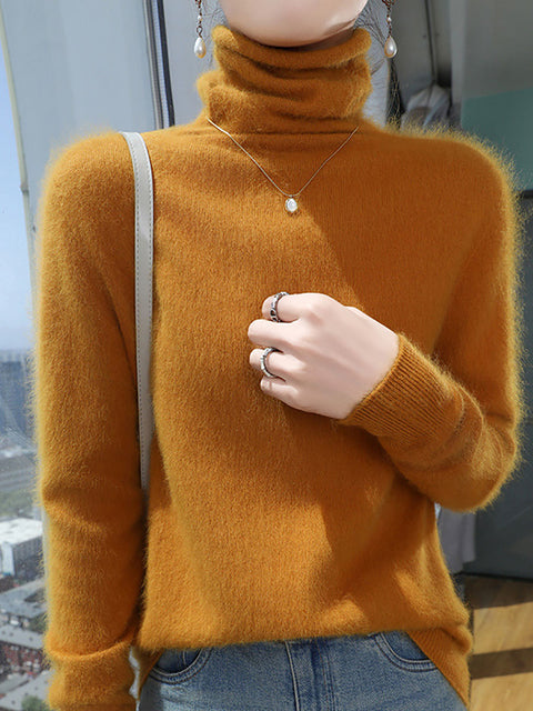 Women Autumn Turtleneck Soft Warm Knit Sweater