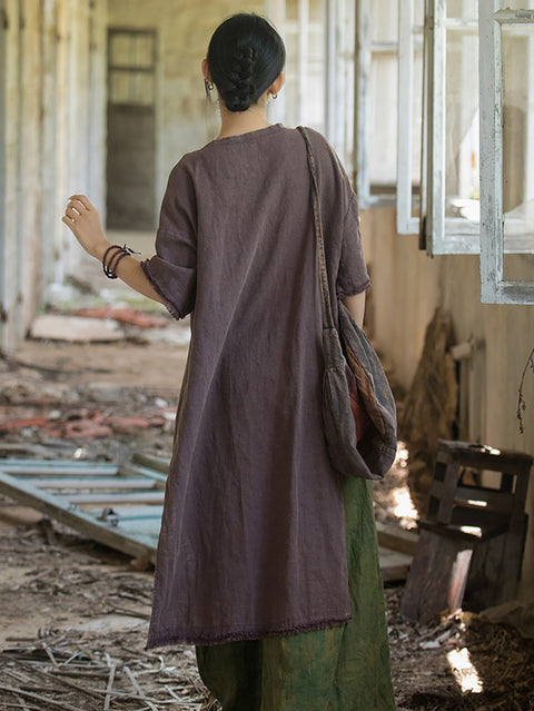 Vestido con dobladillo dividido y borlas vintage de verano para mujer