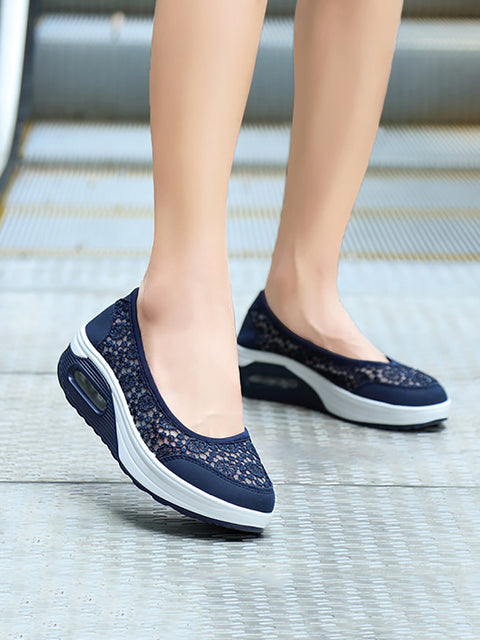 Women Summer Retro Lace Cutout Platform Shoes