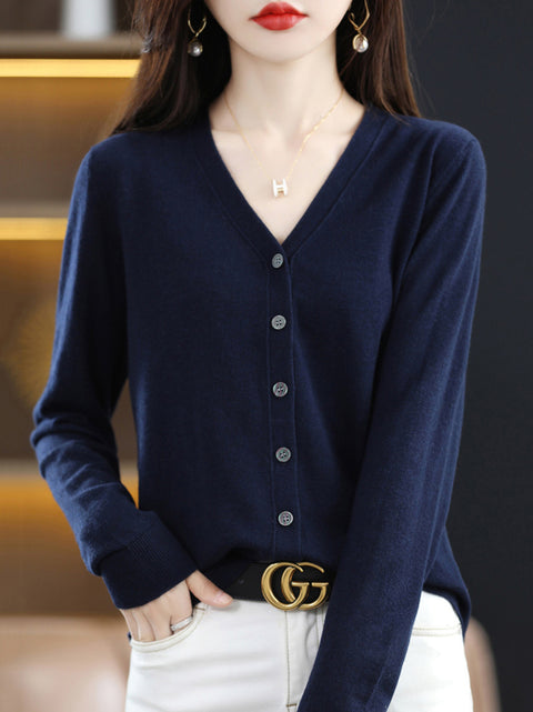 Women Spring Casual V-Neck Cardigan Sweater Blouse