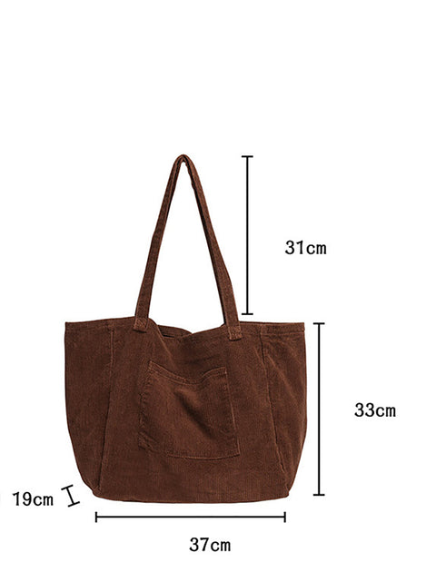 Bolso de hombro de pana grande, informal, liso, para mujer