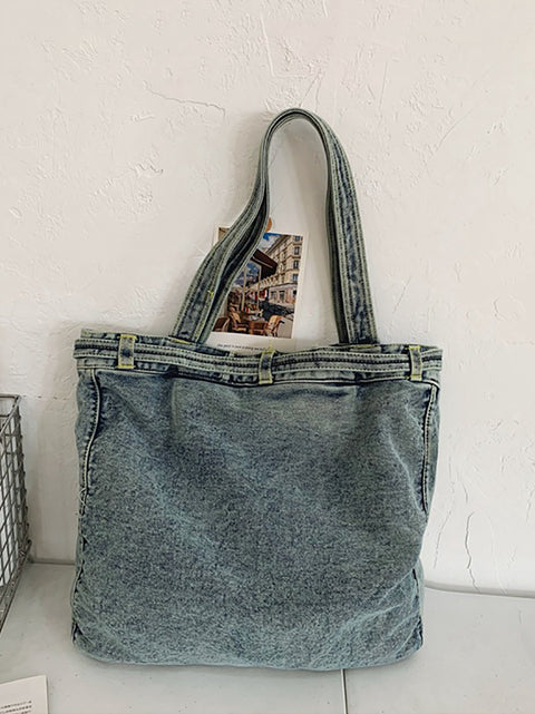 Bolso de mano de mezclilla con bolsillo sólido vintage para mujer