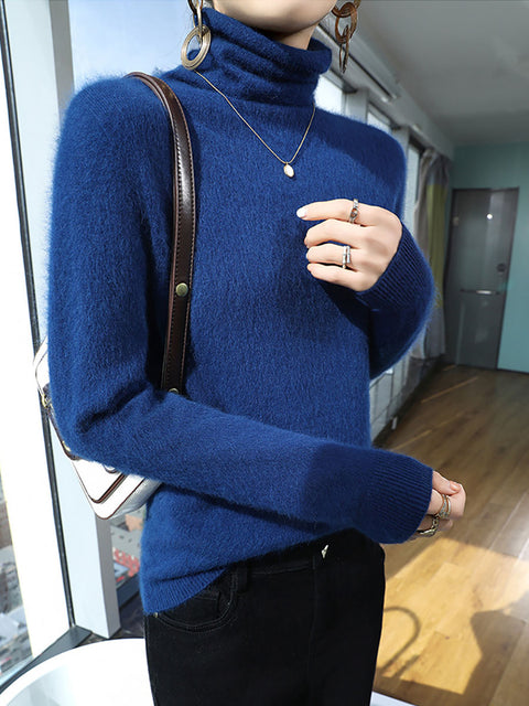 Women Autumn Turtleneck Soft Warm Knit Sweater