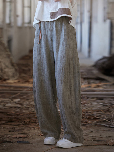 Women Summer Vintage Worn Straight Pants