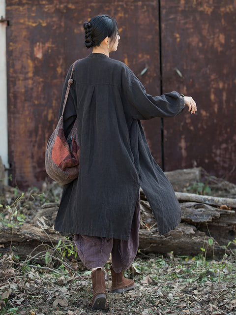 Abrigo camisero largo liso vintage de primavera para mujer