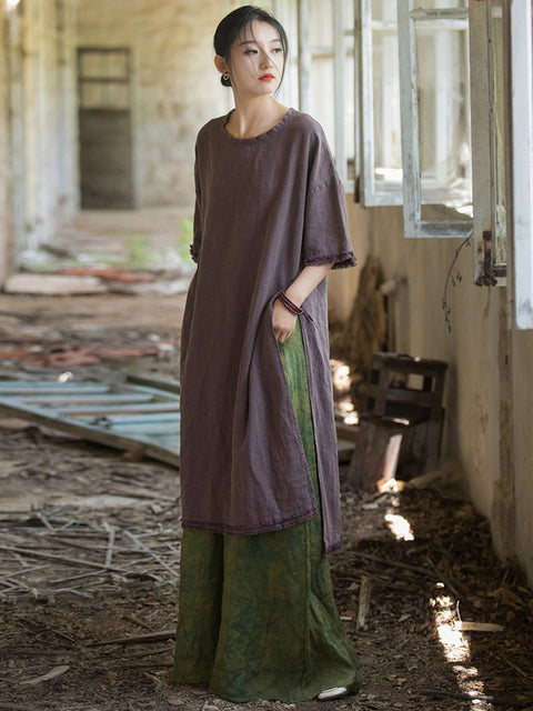 Vestido con dobladillo dividido y borlas vintage de verano para mujer