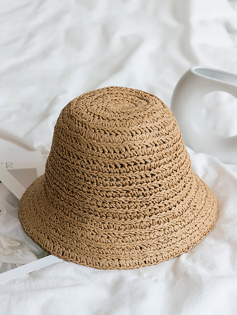 Sombrero de verano para mujer, tejido de paja, sólido, para viajes, resistente al sol