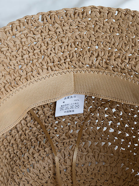 Sombrero de verano para mujer, tejido de paja, sólido, para viajes, resistente al sol