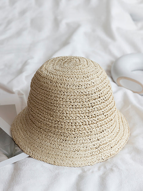 Sombrero de verano para mujer, tejido de paja, sólido, para viajes, resistente al sol