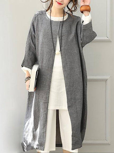 Plus Size Women Casual Solid Loose O-Neck Coat