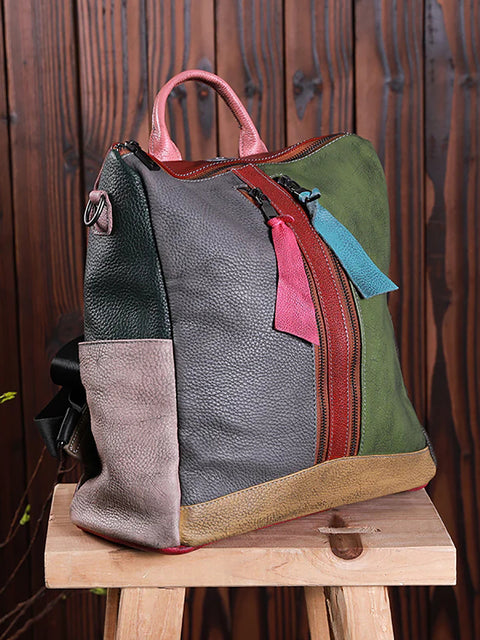 Mochila de cuero multicolor de cuero para mujeres